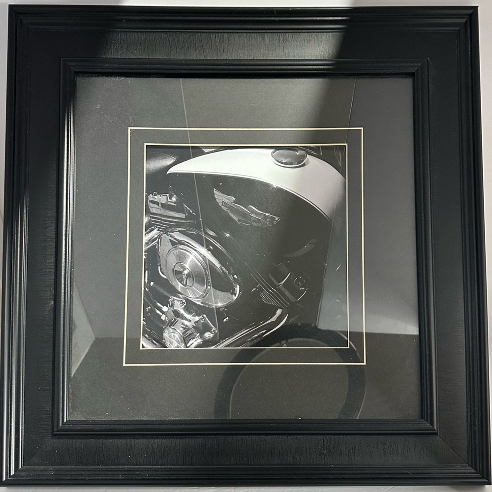 Harley Davidson Black and White Motorcycle Art Print . Total Size 21”x21”